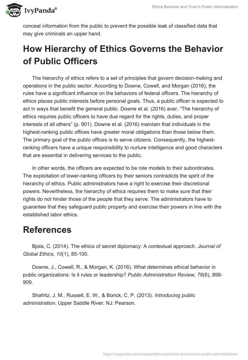Ethica Behavior and Trust in Public Administration. Page 2