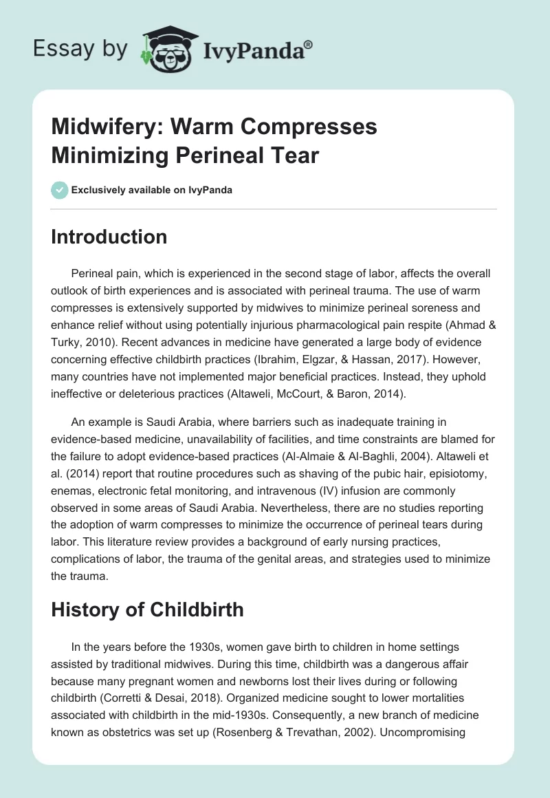 Midwifery: Warm Compresses Minimizing Perineal Tear. Page 1