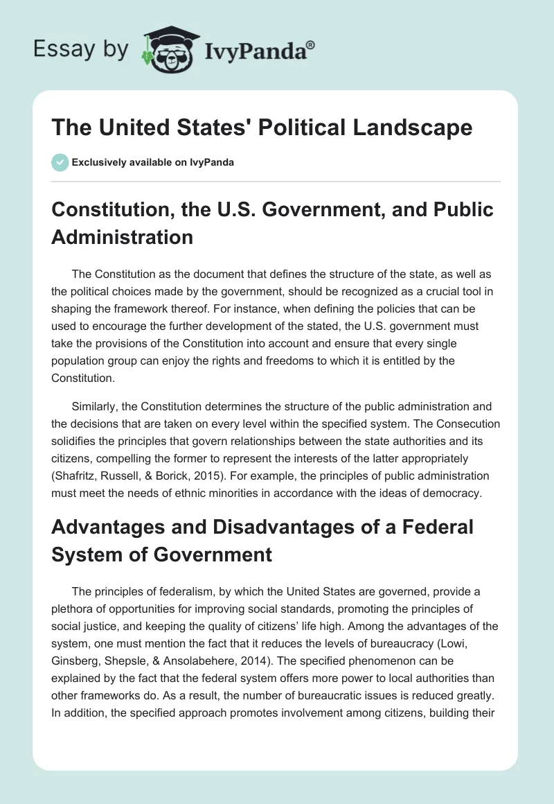 The United States' Political Landscape. Page 1
