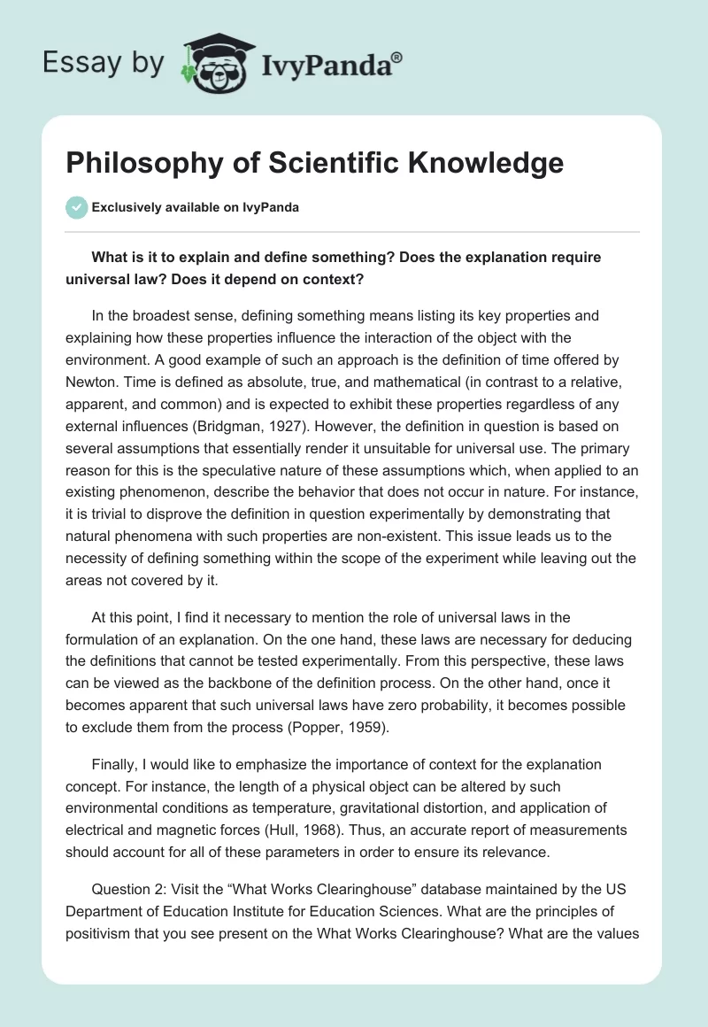 Philosophy of Scientific Knowledge. Page 1