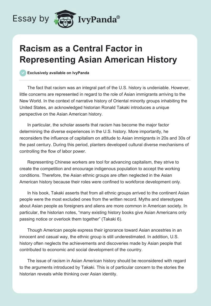 Racism as a Central Factor in Representing Asian American History. Page 1