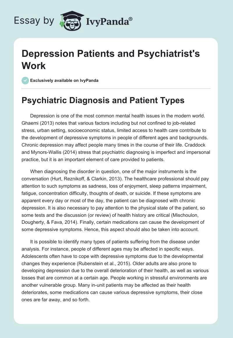 Depression Patients and Psychiatrist's Work. Page 1