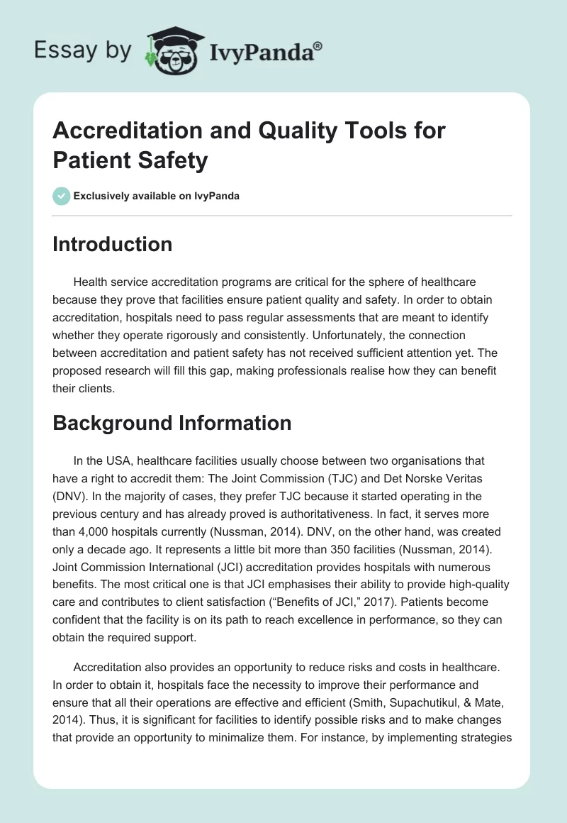 Accreditation and Quality Tools for Patient Safety. Page 1