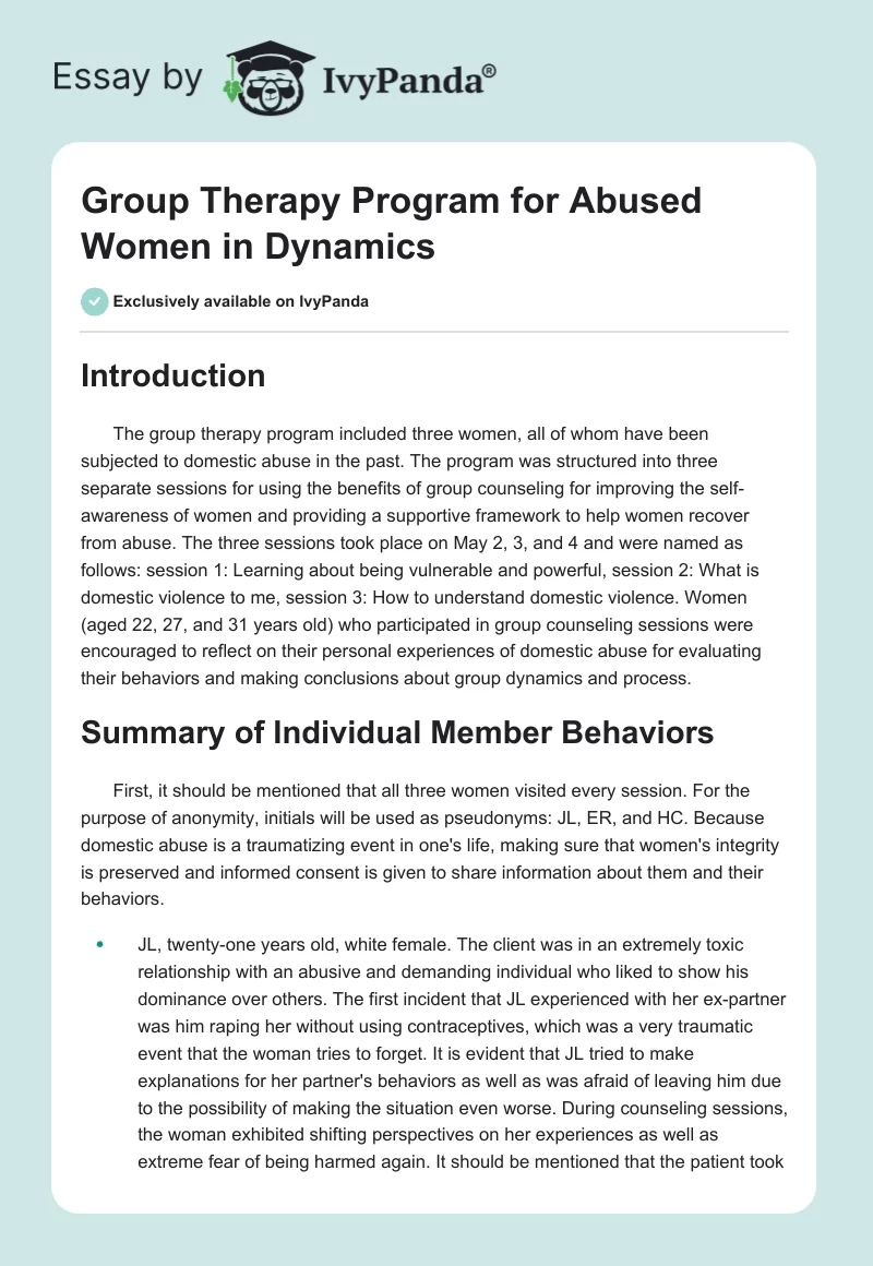Group Therapy Program for Abused Women in Dynamics. Page 1