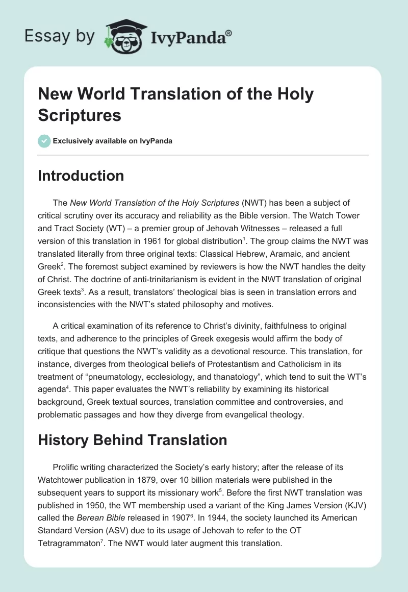 New World Translation of the Holy Scriptures. Page 1