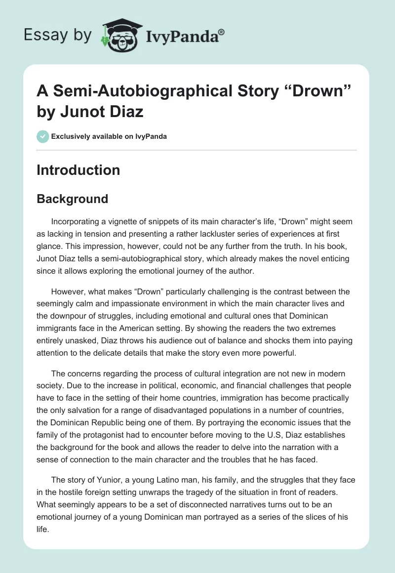 A Semi-Autobiographical Story “Drown” by Junot Diaz. Page 1