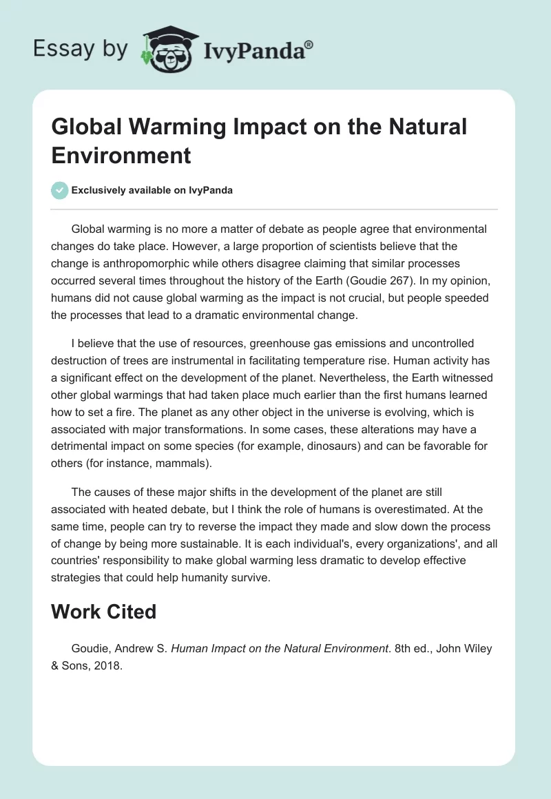 Global Warming Impact on the Natural Environment. Page 1