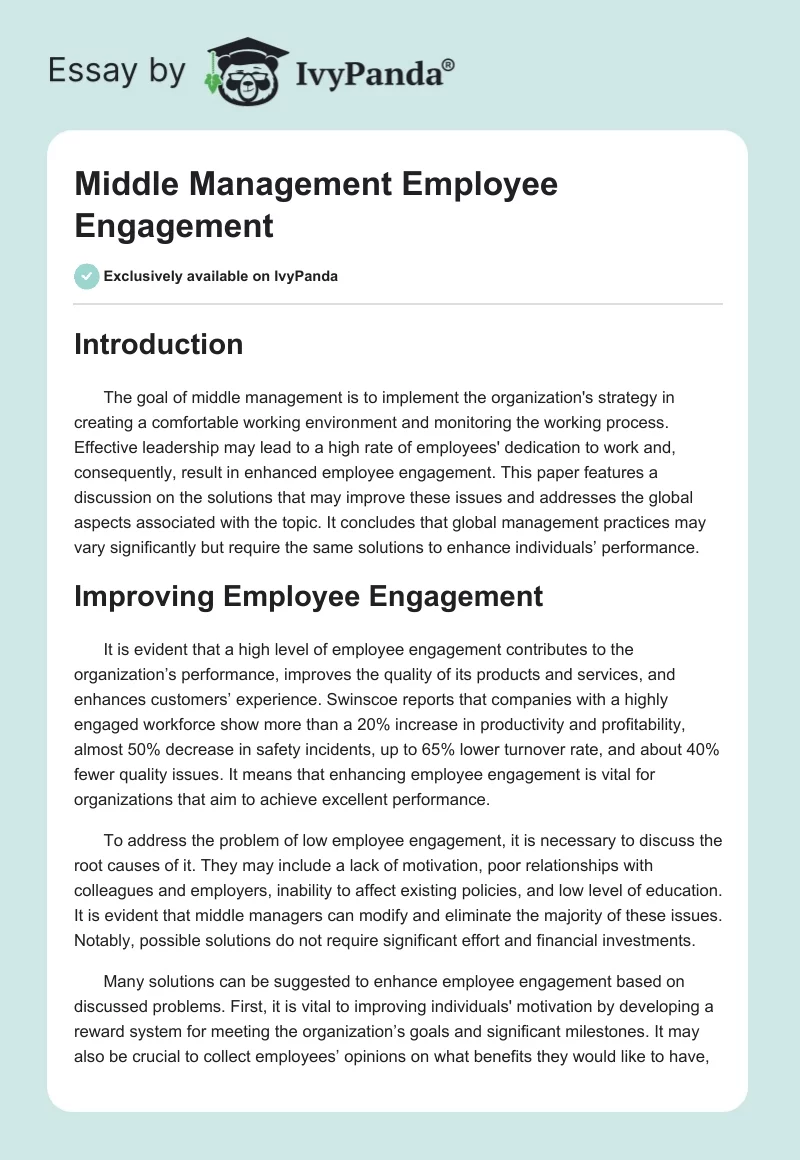 Middle Management Employee Engagement. Page 1