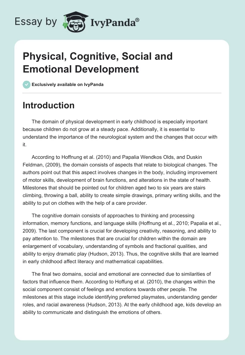 Physical, Cognitive, Social and Emotional Development. Page 1