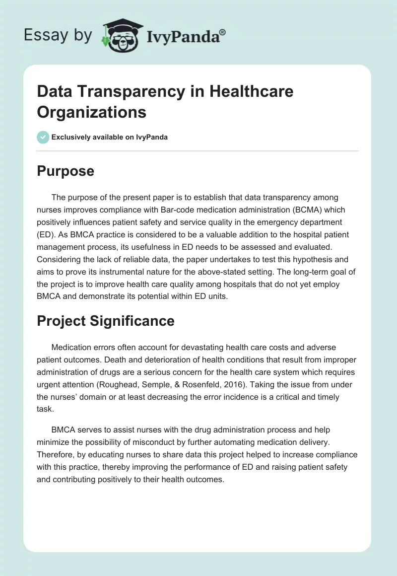Data Transparency in Healthcare Organizations. Page 1