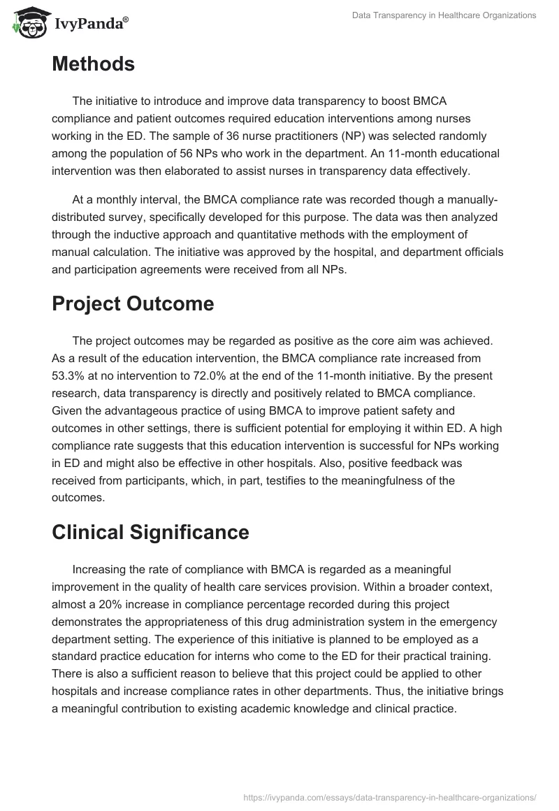 Data Transparency in Healthcare Organizations. Page 2