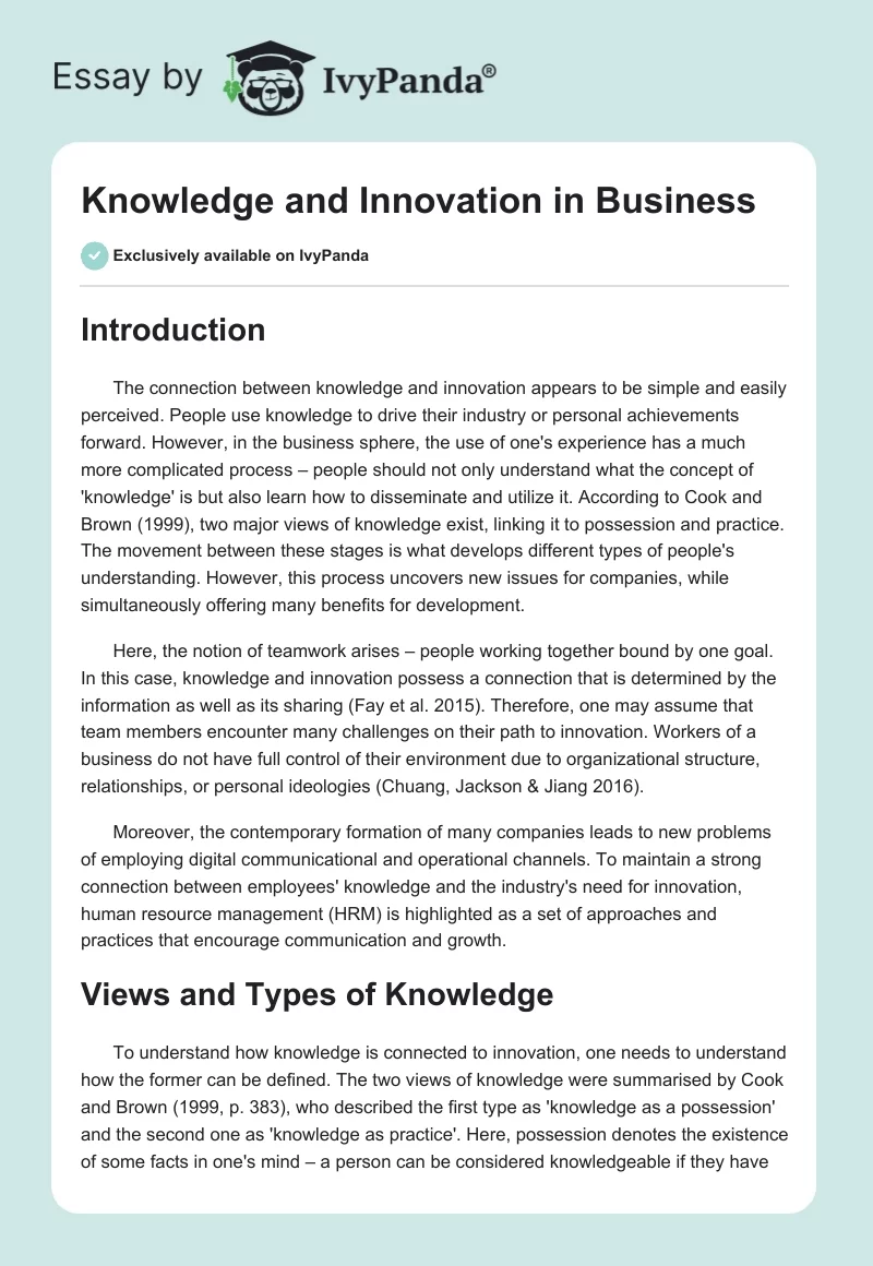 Knowledge and Innovation in Business. Page 1