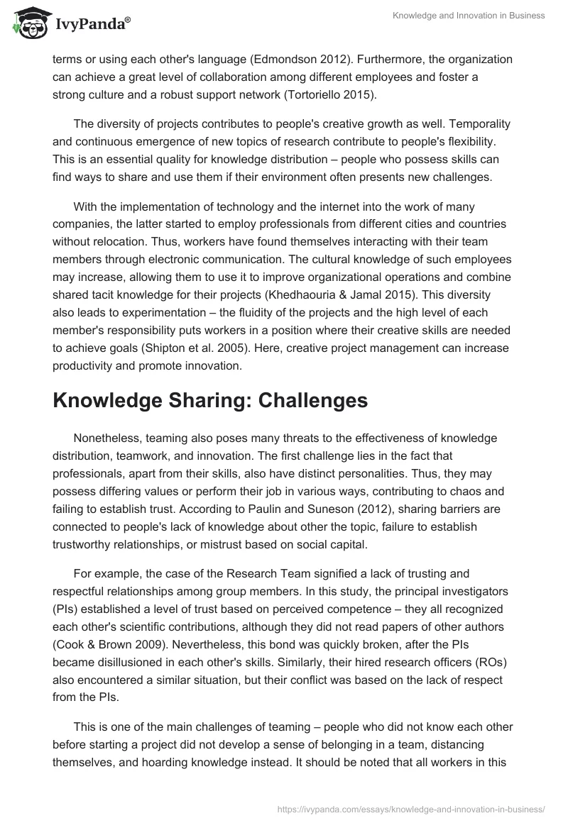 Knowledge and Innovation in Business. Page 4