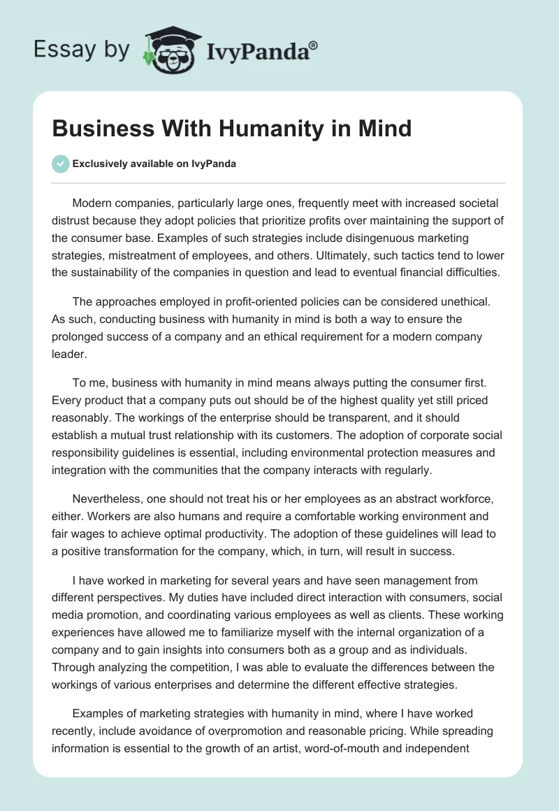 Business With Humanity in Mind. Page 1