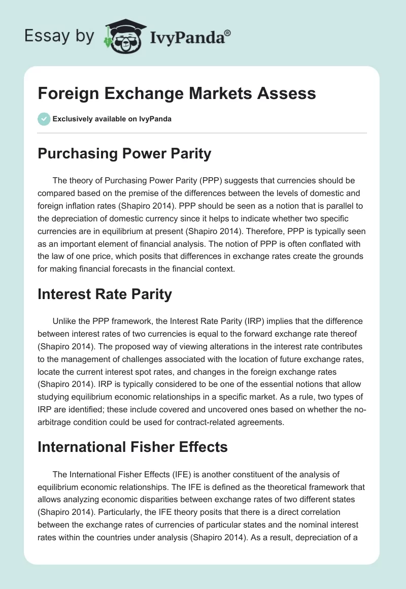 Foreign Exchange Markets Assess. Page 1