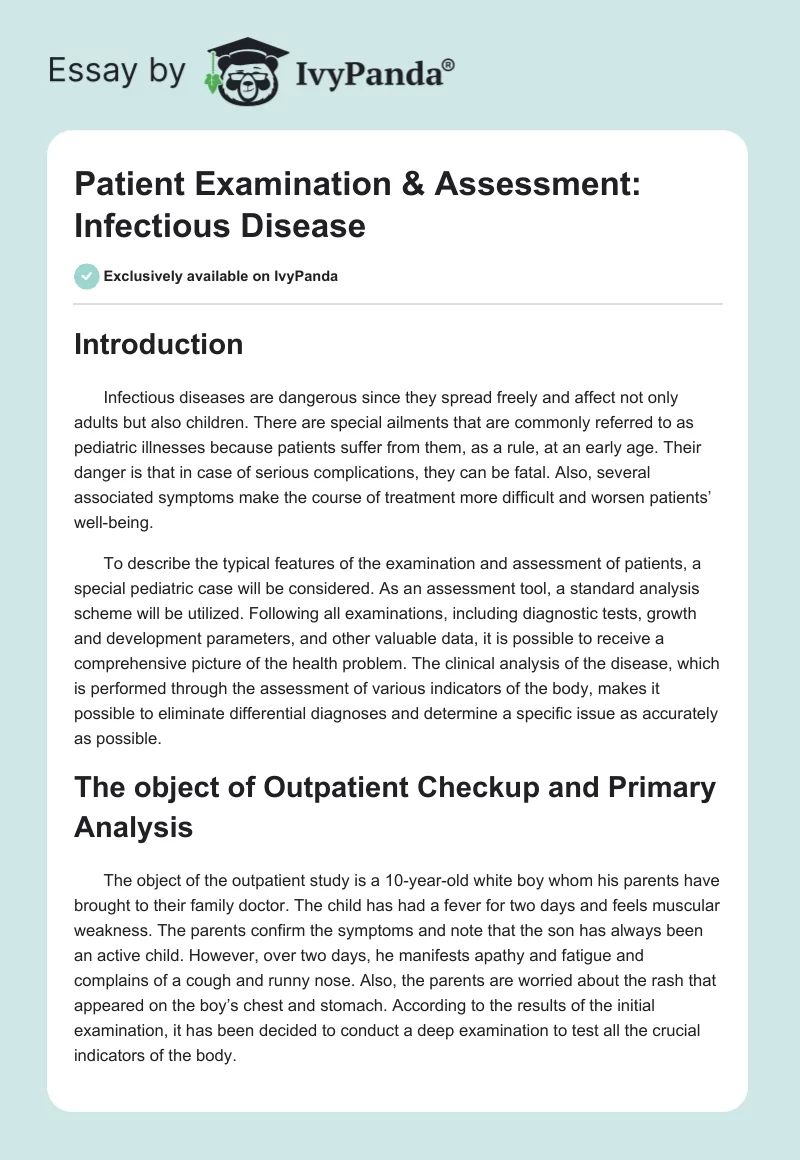 Patient Examination & Assessment: Infectious Disease. Page 1