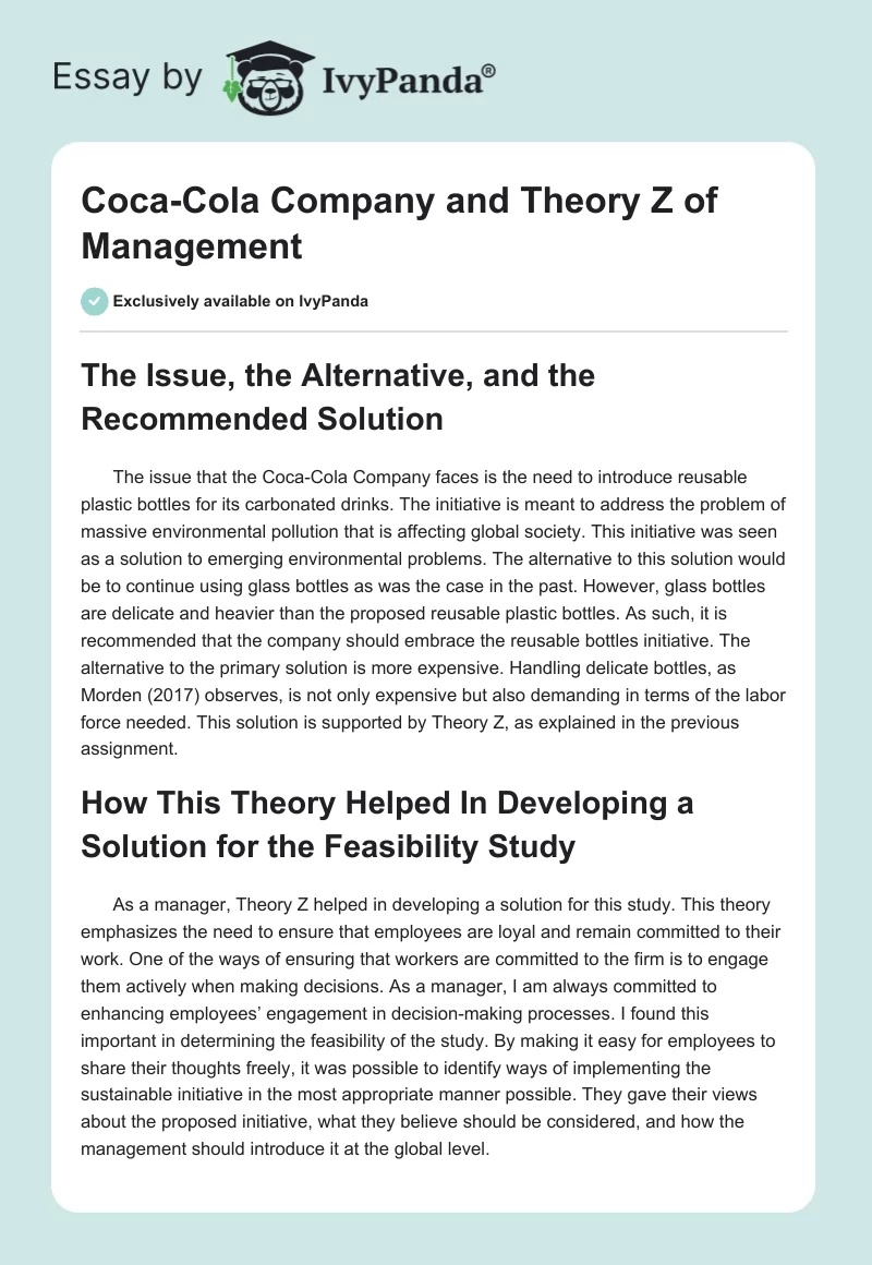 Coca-Cola Company and Theory Z of Management. Page 1