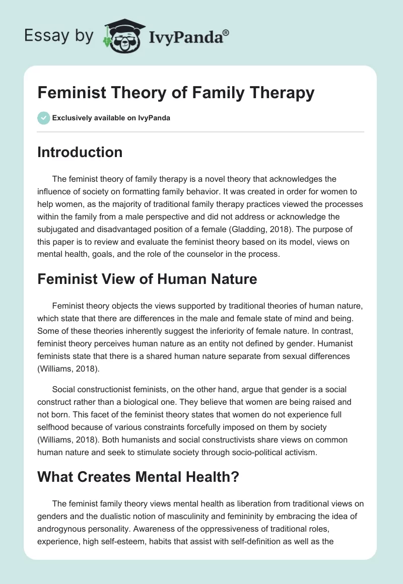 Feminist Theory of Family Therapy. Page 1