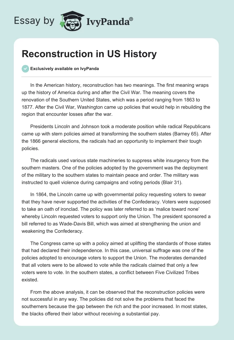 Reconstruction in US History. Page 1