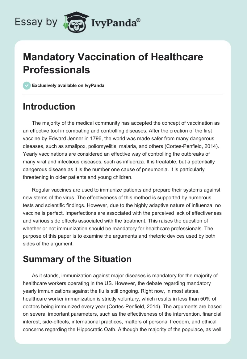 Mandatory Vaccination of Healthcare Professionals. Page 1