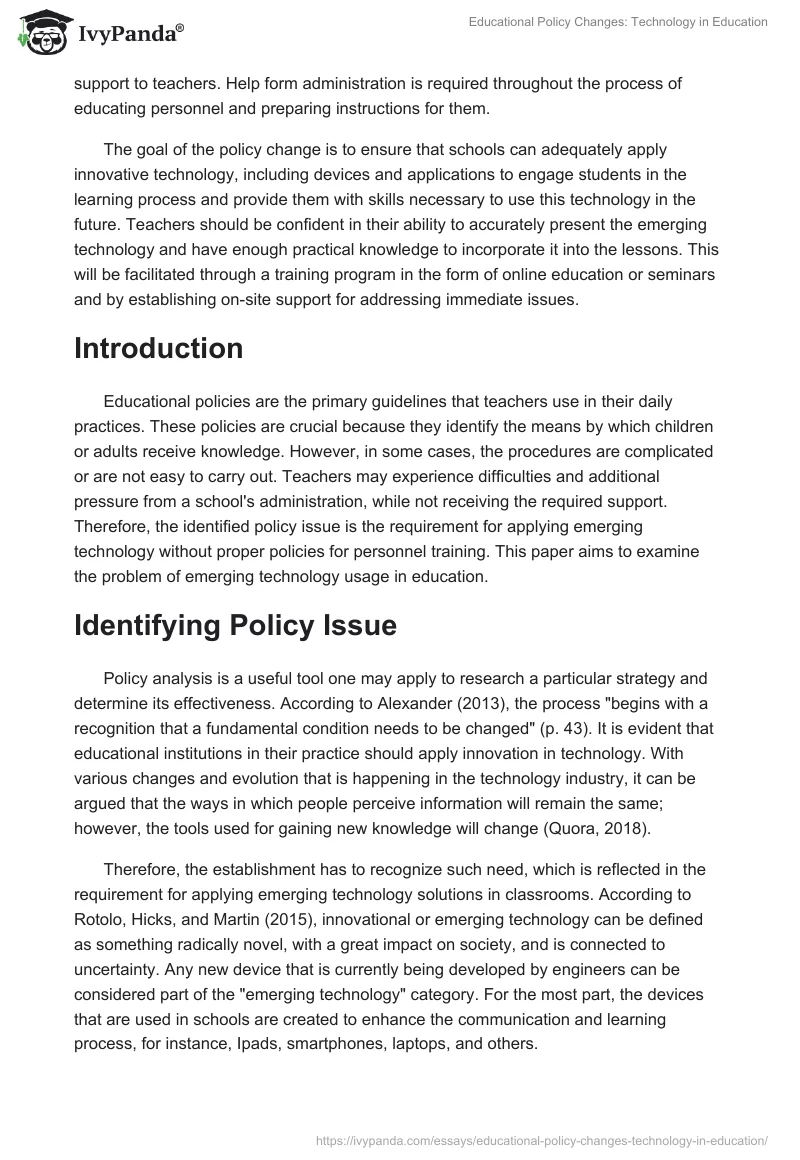 Educational Policy Changes: Technology in Education. Page 2