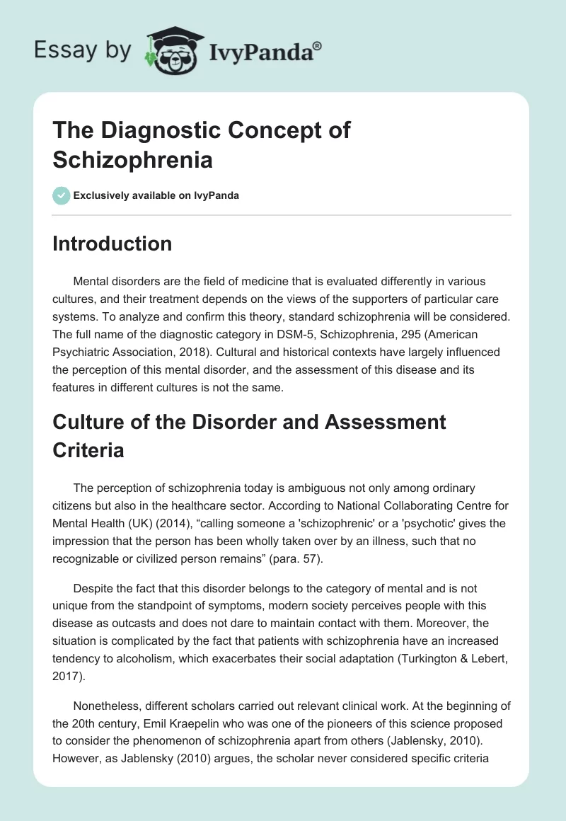 The Diagnostic Concept of Schizophrenia. Page 1