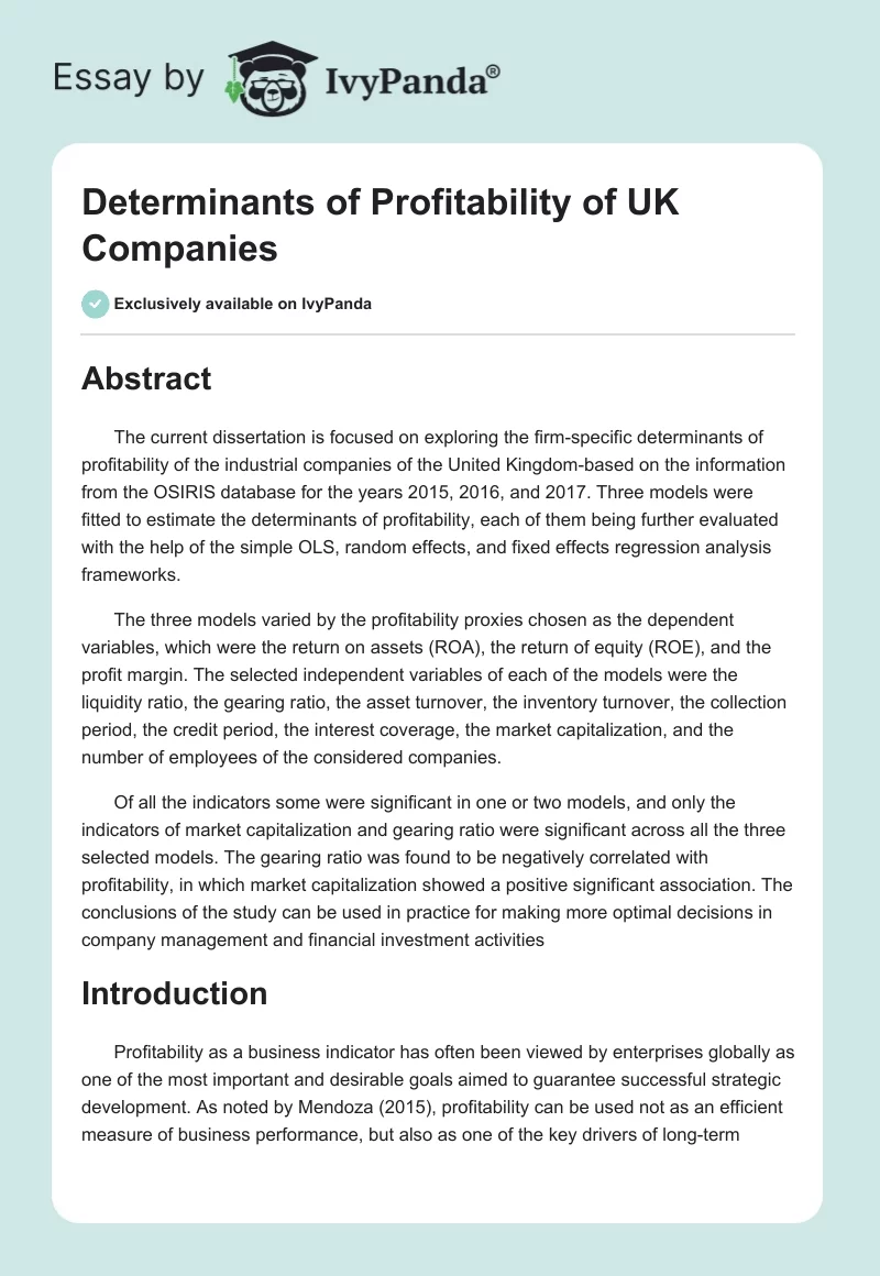 Determinants of Profitability of UK Companies. Page 1