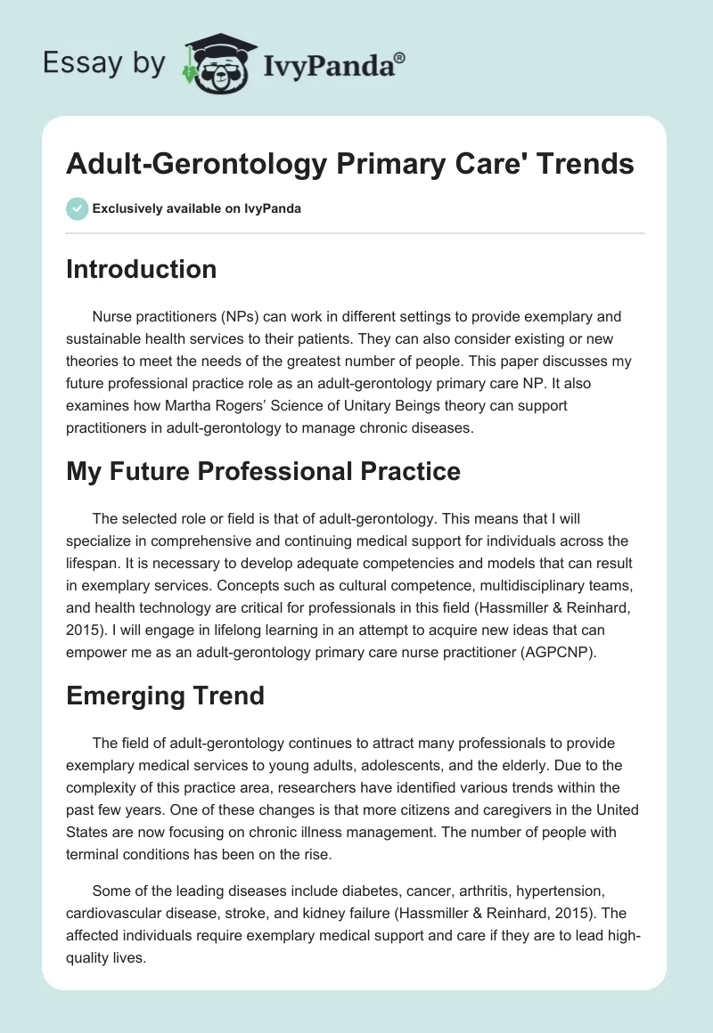 Adult-Gerontology Primary Care' Trends. Page 1
