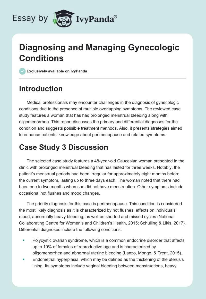 Diagnosing and Managing Gynecologic Conditions. Page 1