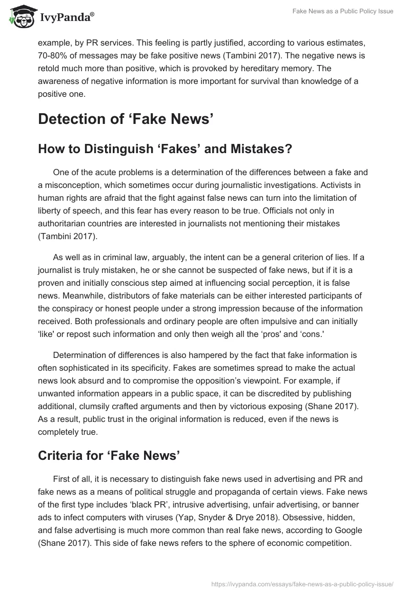 "Fake News" as a Public Policy Issue. Page 4