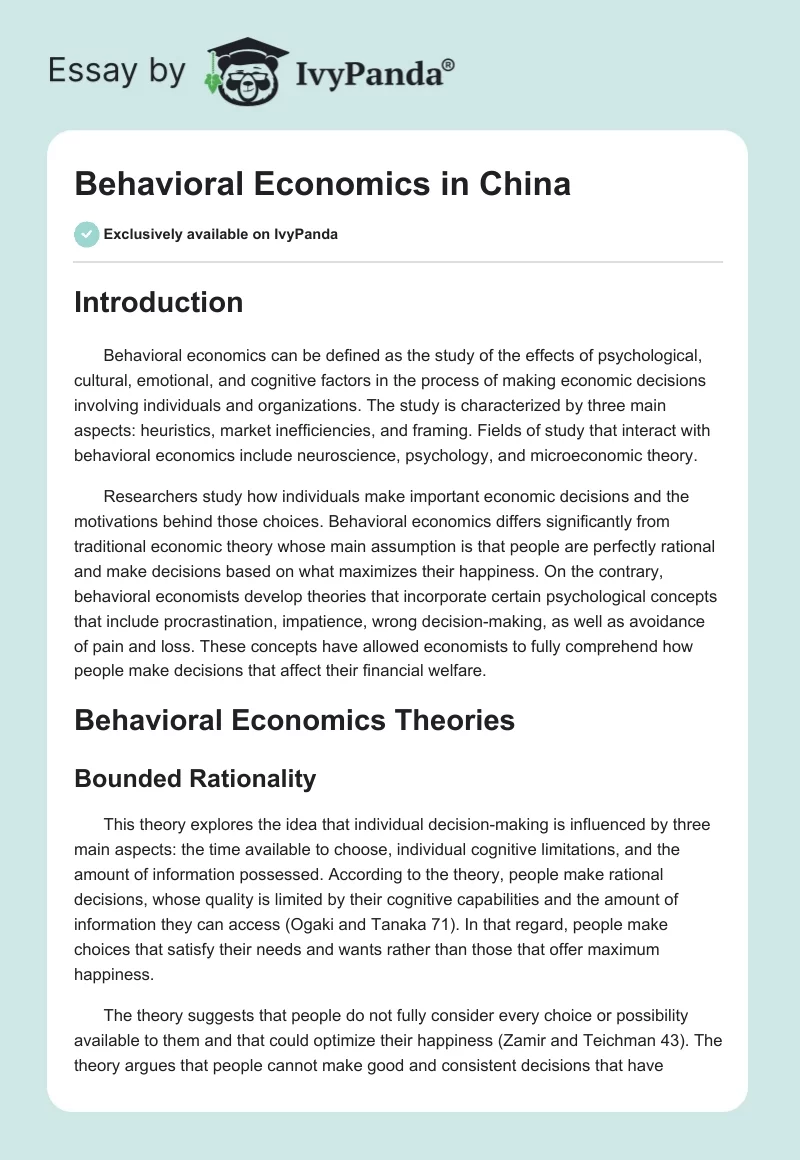 Behavioral Economics in China. Page 1