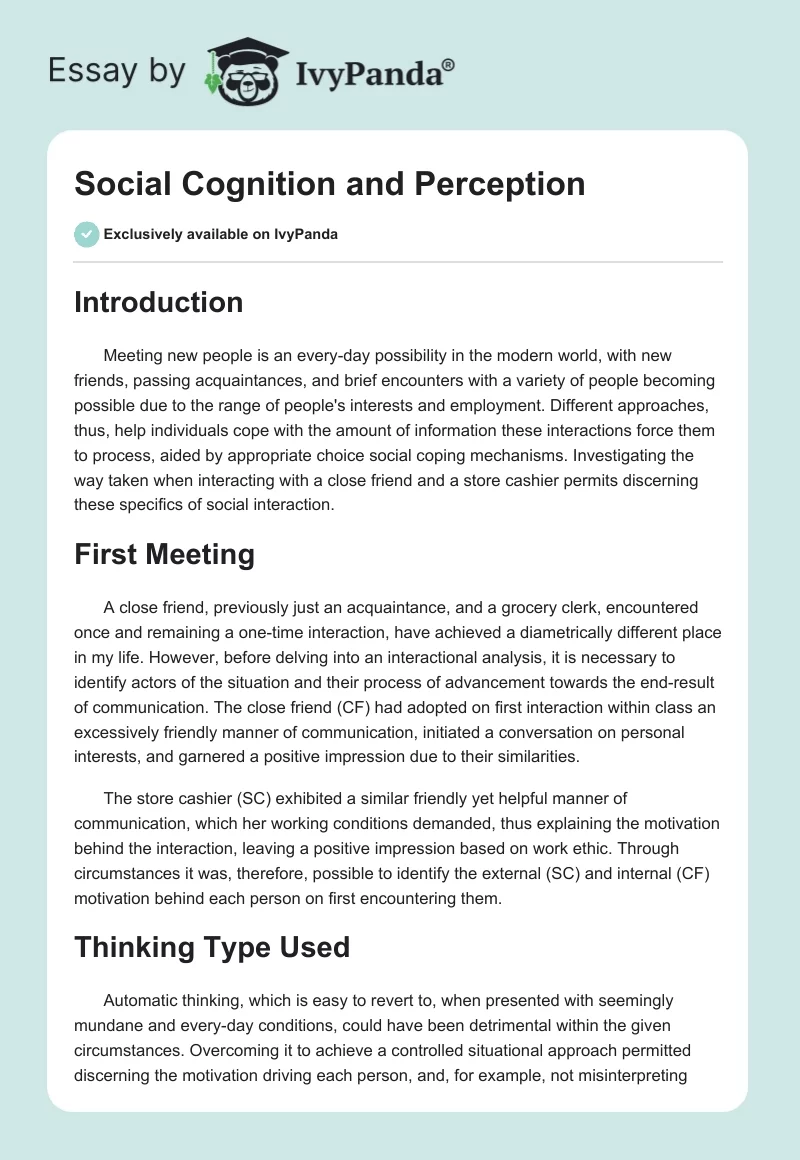 Social Cognition and Perception. Page 1