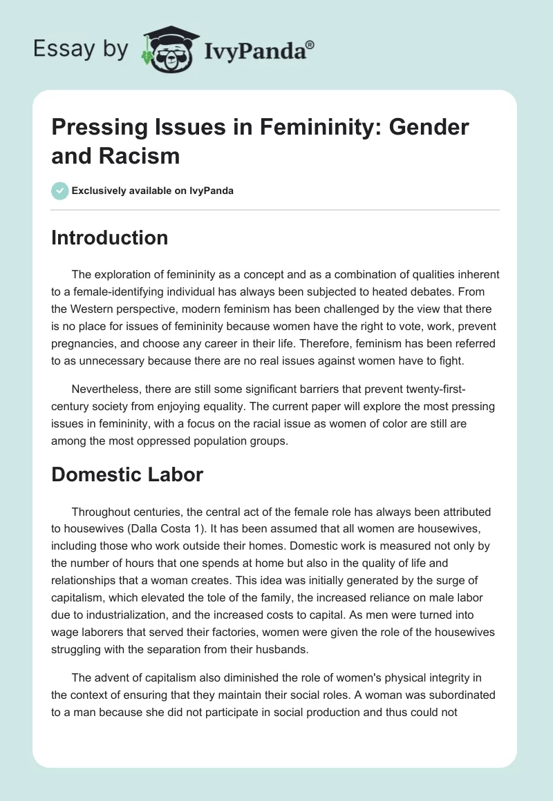 Pressing Issues in Femininity: Gender and Racism. Page 1