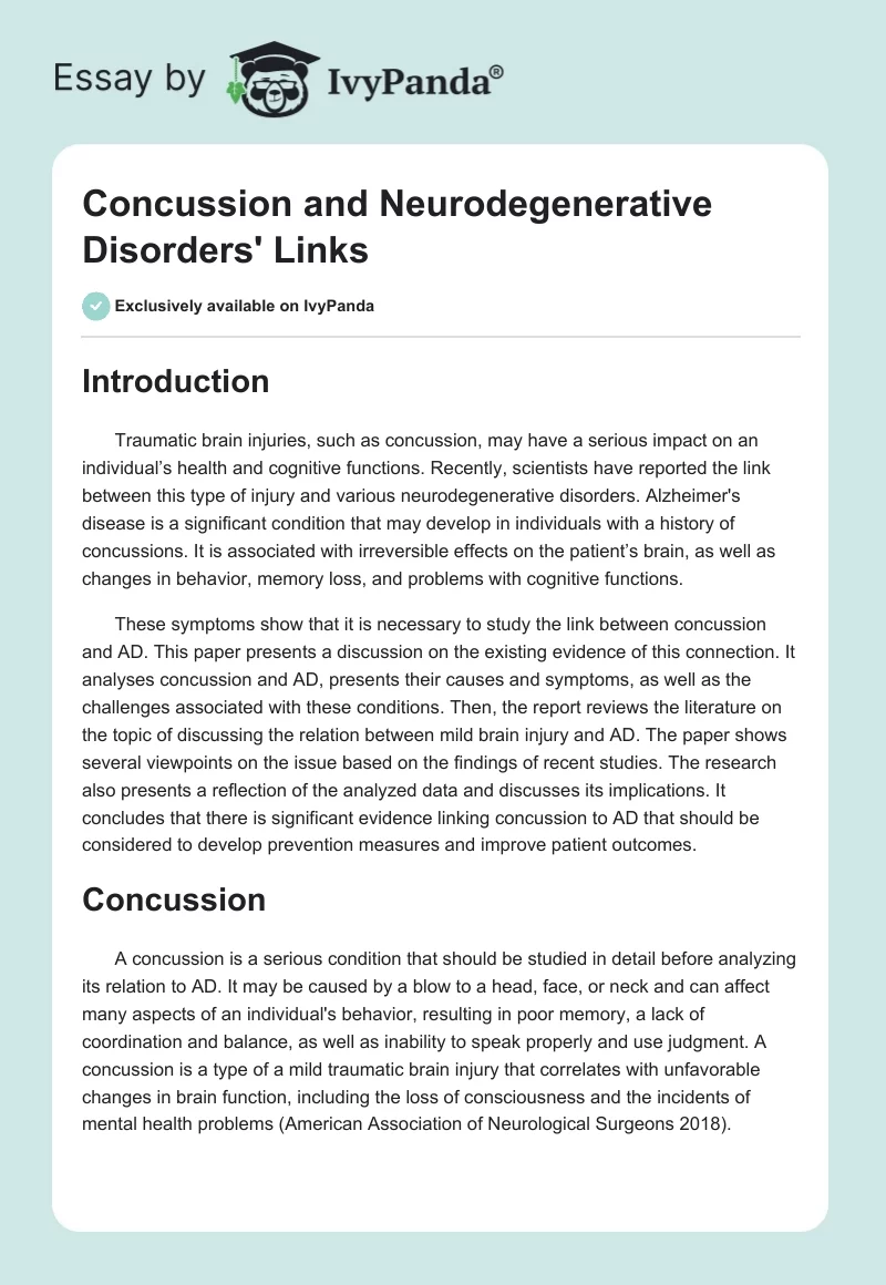 Concussion and Neurodegenerative Disorders' Links. Page 1