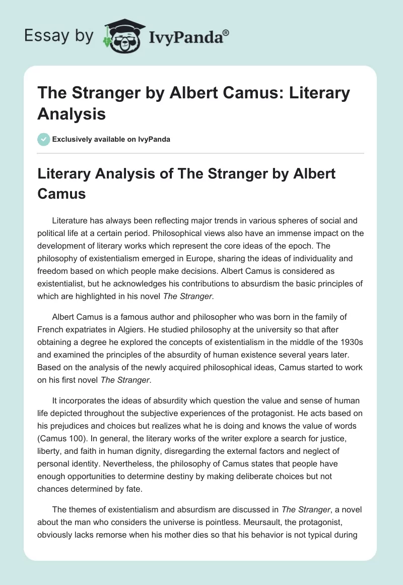 the stranger analysis essay