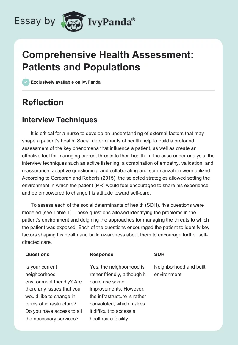 Comprehensive Health Assessment: Patients and Populations. Page 1