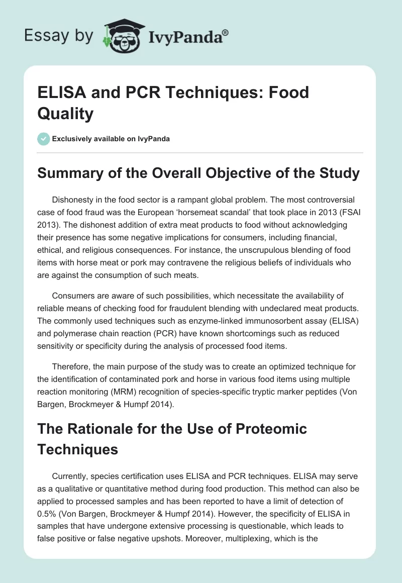 ELISA and PCR Techniques: Food Quality. Page 1