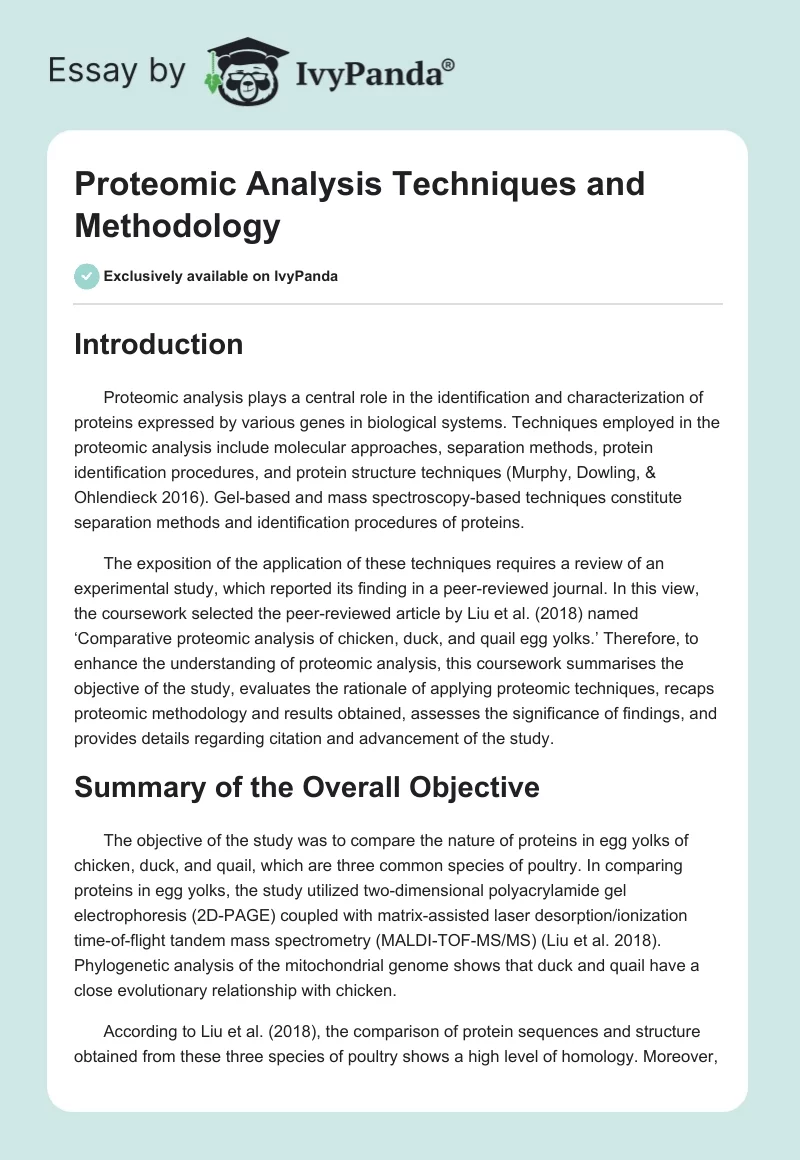 Proteomic Analysis Techniques and Methodology. Page 1