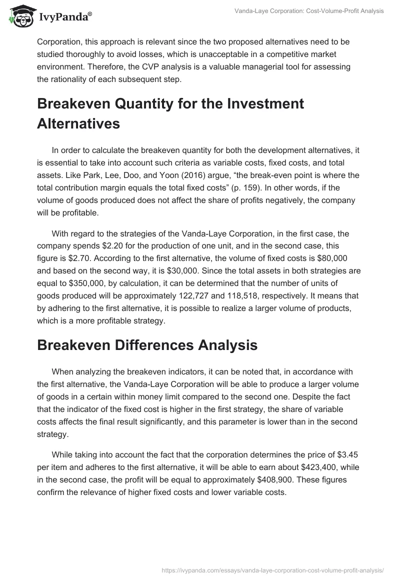 Vanda-Laye Corporation: Cost-Volume-Profit Analysis. Page 2