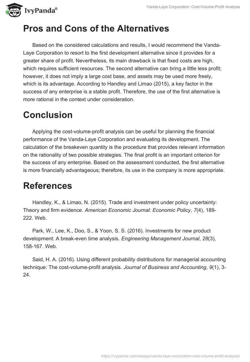 Vanda-Laye Corporation: Cost-Volume-Profit Analysis. Page 3