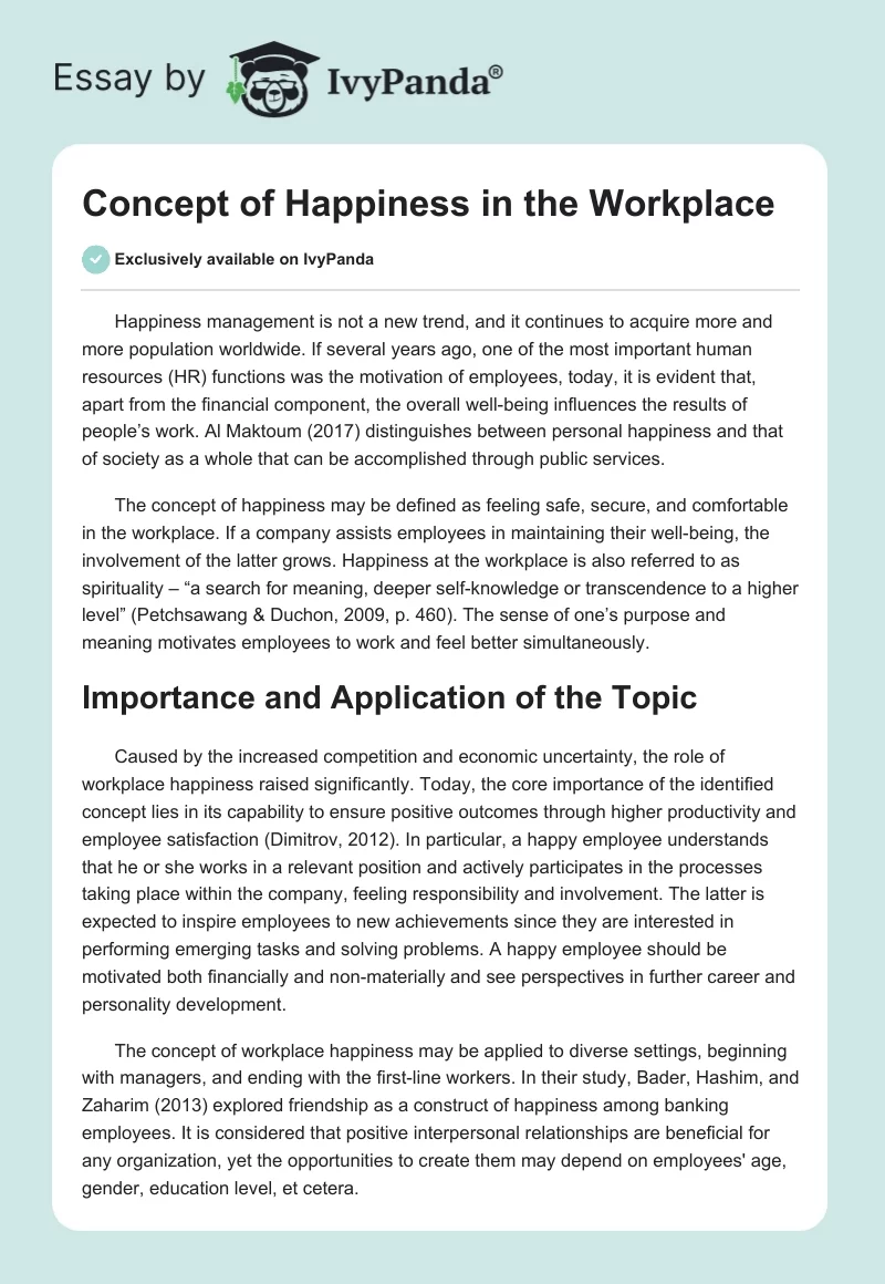 Concept of Happiness in the Workplace. Page 1