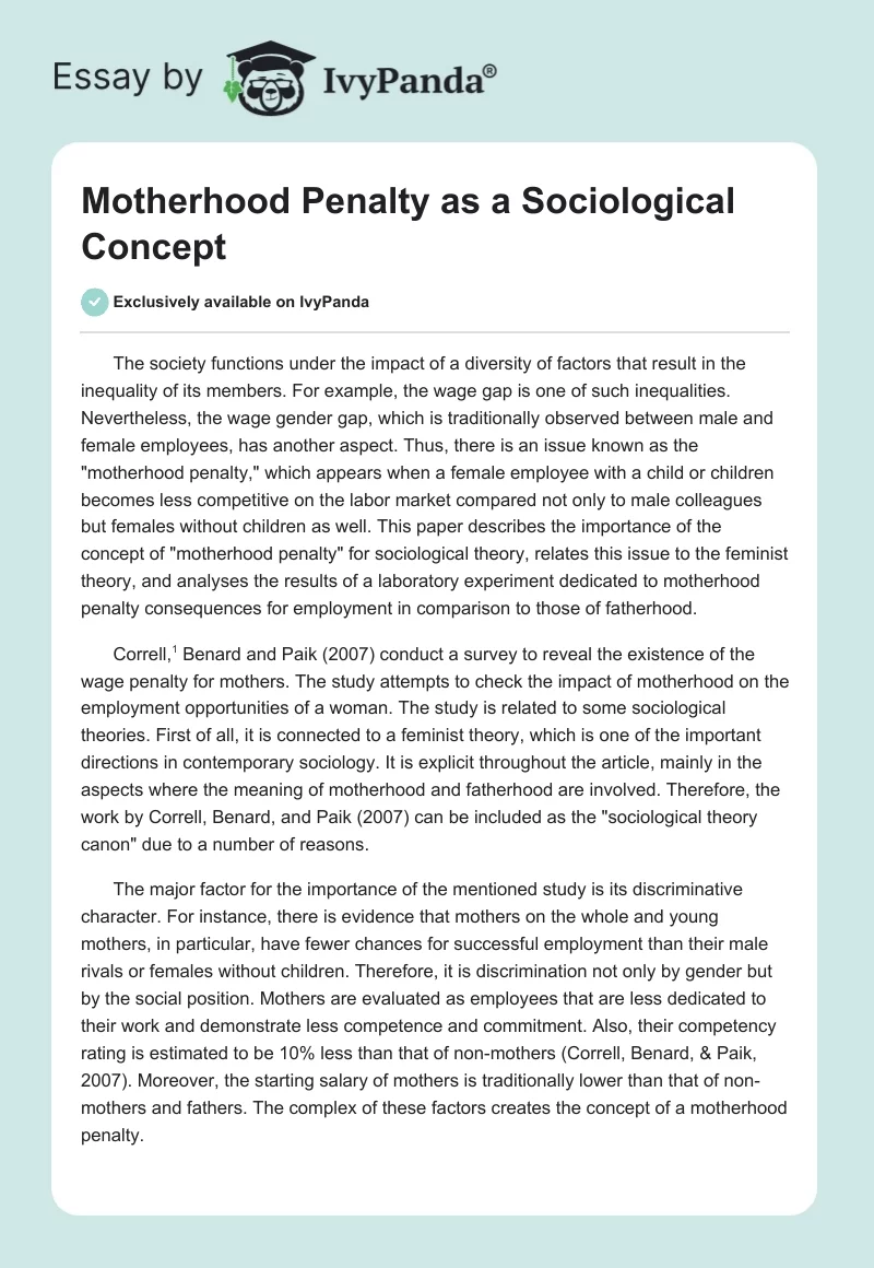 Motherhood Penalty as a Sociological Concept. Page 1