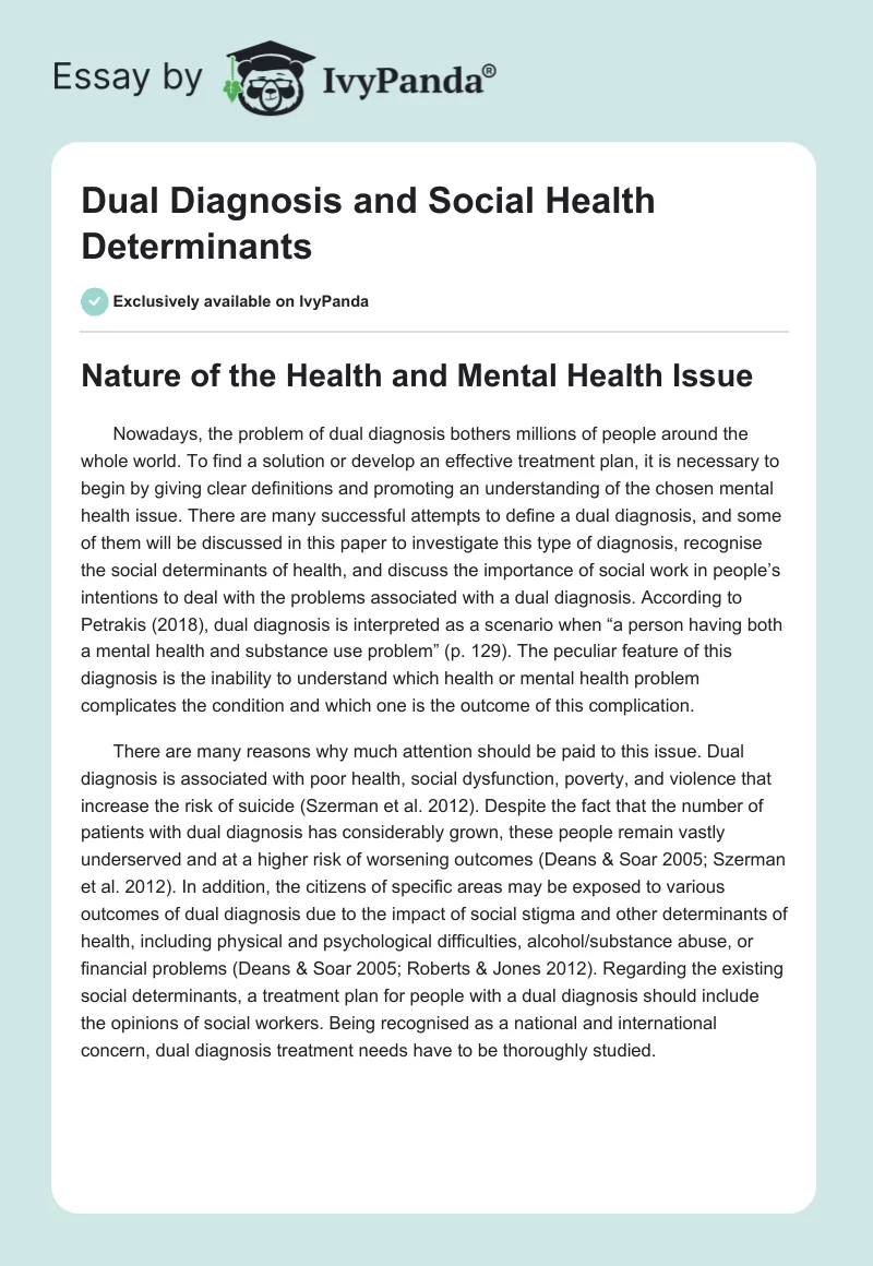 Dual Diagnosis and Social Health Determinants. Page 1
