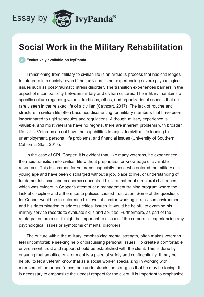 Social Work in the Military Rehabilitation. Page 1
