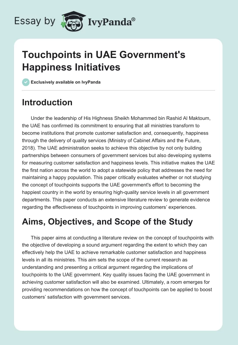 Touchpoints in UAE Government's Happiness Initiatives. Page 1