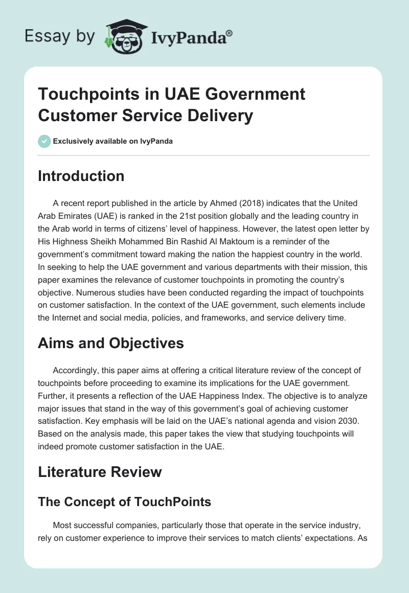 Touchpoints in UAE Government Customer Service Delivery. Page 1