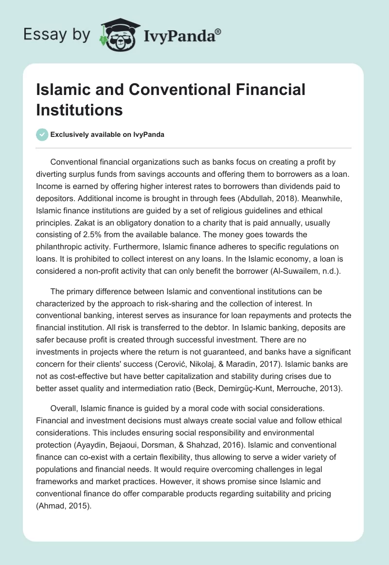 Islamic and Conventional Financial Institutions. Page 1