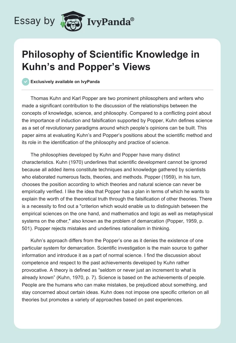 Philosophy of Scientific Knowledge in Kuhn’s and Popper’s Views. Page 1