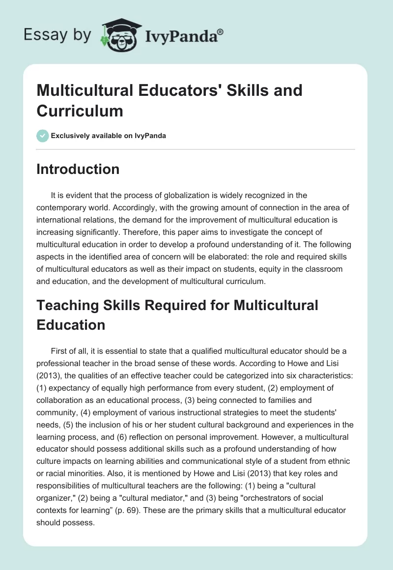 Multicultural Educators' Skills and Curriculum. Page 1