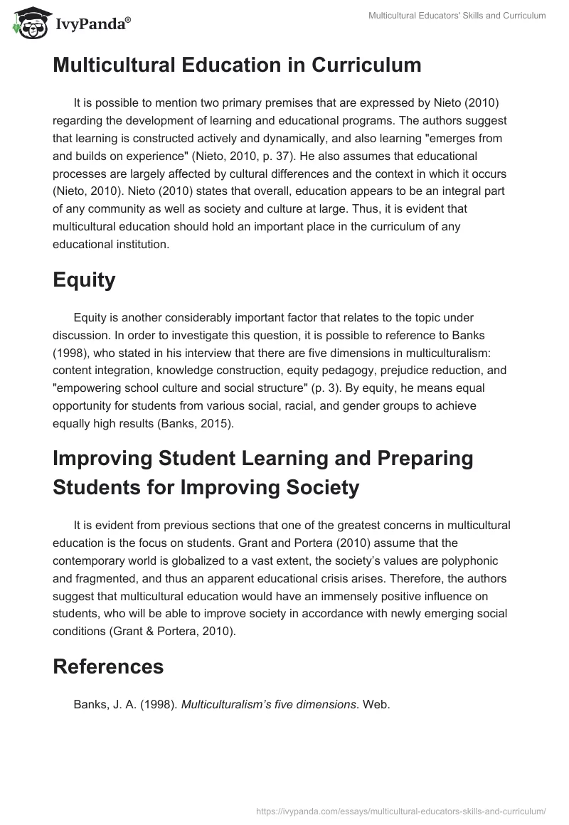 Multicultural Educators' Skills and Curriculum. Page 2